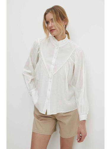 Риза Answear Lab дамска в бяло със стандартна кройка с права яка