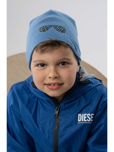 Детска шапка Jamiks GORI в синьо с фина плетка