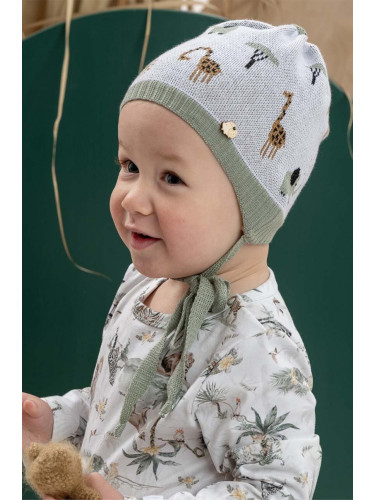 Детска памучна шапка Jamiks SAMAIL в зелено с фина плетка