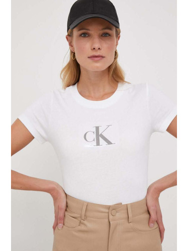 Памучна тениска Calvin Klein Jeans в бяло J20J222961