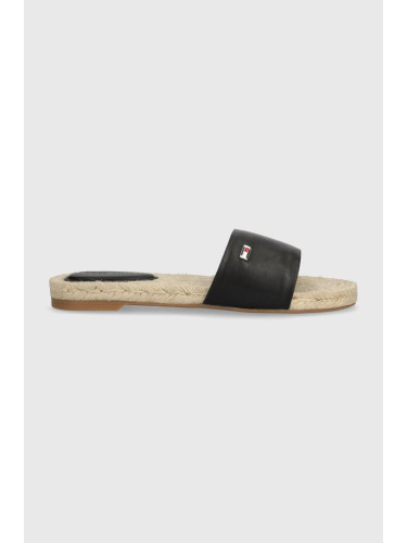 Кожени чехли Tommy Hilfiger SIMPLE LEATHER FLAT ESP SANDAL в черно FW0FW07933