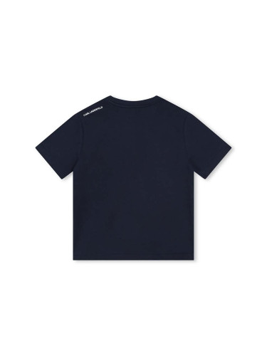 Детска памучна тениска Karl Lagerfeld в тъмносиньо с принт