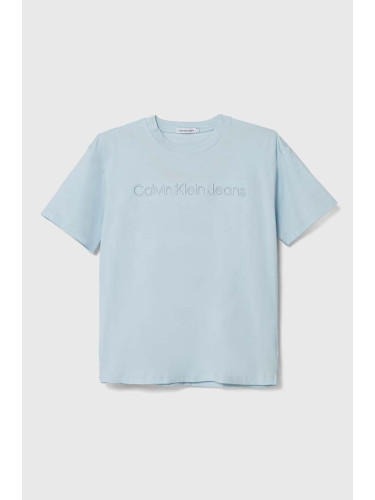 Детска тениска Calvin Klein Jeans в синьо с апликация