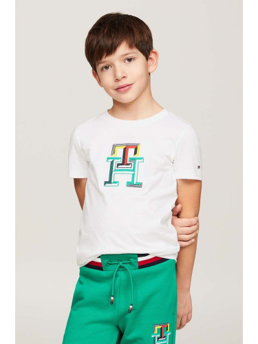 Детска памучна тениска Tommy Hilfiger в бяло с принт