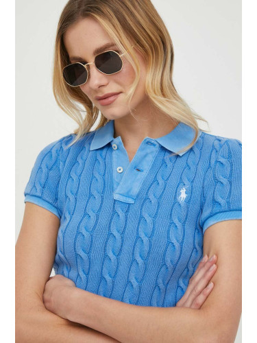 Памучна тениска с яка Polo Ralph Lauren в синьо 211943010