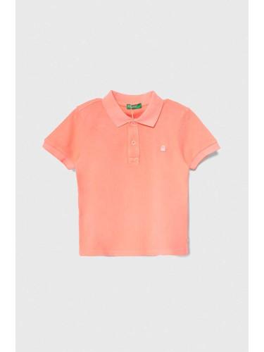Детска памучна тениска с яка United Colors of Benetton в розово с апликация