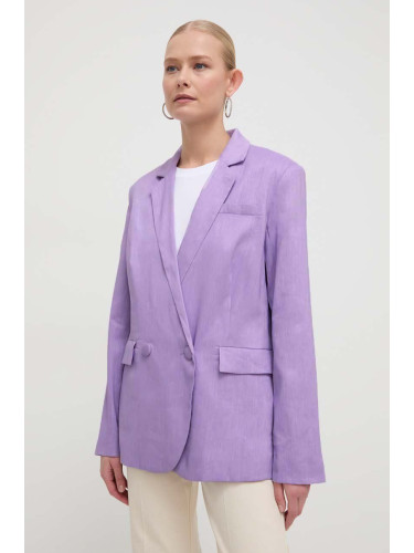 Ленено сако Silvian Heach в лилаво с двуредно закопчаване с изчистен дизайн