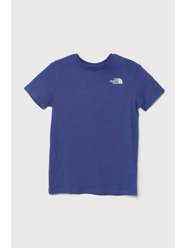 Детска памучна тениска The North Face REDBOX TEE (BACK BOX GRAPHIC) в лилаво с принт
