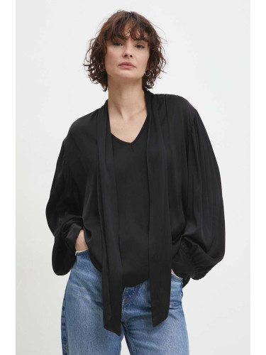 Блуза с коприна Answear Lab в черно с изчистен дизайн