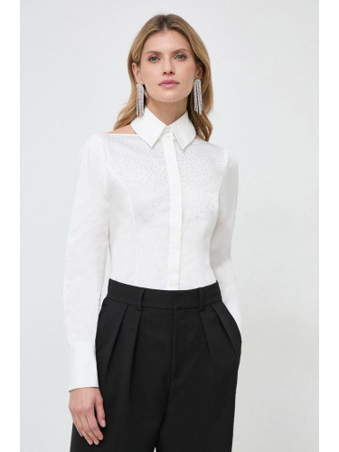 Риза Karl Lagerfeld дамска в бяло със стандартна кройка с класическа яка