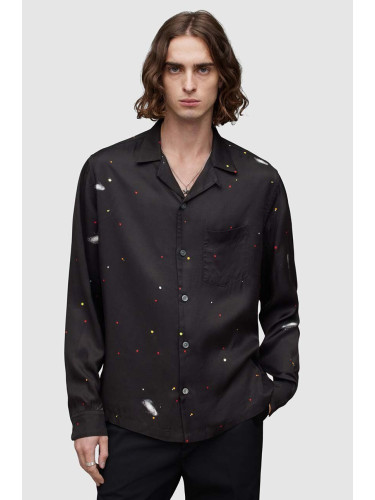 Риза AllSaints Galaxy мъжка в черно със свободна кройка