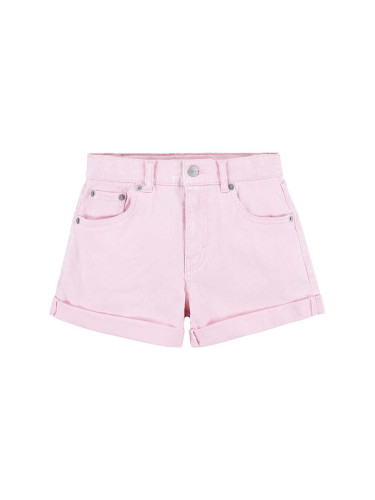 Детски дънков къс панталон Levi's в розово с изчистен дизайн с регулируема талия