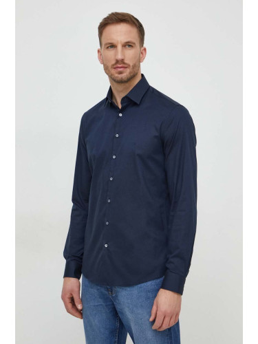 Риза Calvin Klein мъжка в тъмносиньо с кройка по тялото класическа яка K10K112301