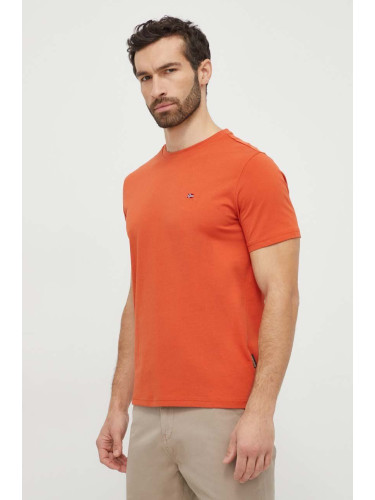 Памучна тениска Napapijri Salis в оранжево с изчистен дизайн NP0A4H8DA621