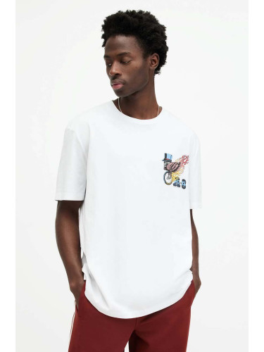 Памучна тениска AllSaints ROLLER в бяло с принт
