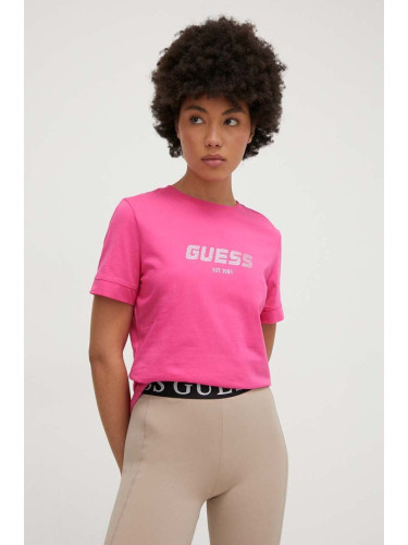 Памучна тениска Guess ELEANORA в розово V4RI10 K8HM4