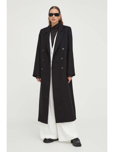 Вълнено палто Lovechild в черно преходен модел с двуредно закопчаване 9294195
