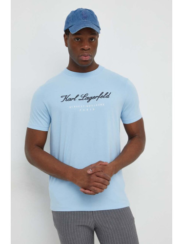 Тениска Karl Lagerfeld в синьо с апликация 541221.755403