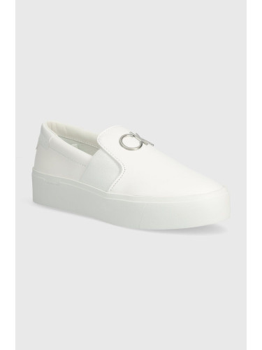 Кожени кецове Calvin Klein FLATFORM CUP SLIP ON RE LOCK LTH в бяло HW0HW02057