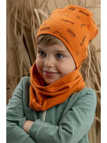 Детска шапка Jamiks LEXUS в оранжево с фина плетка