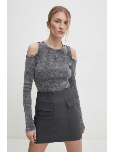 Памучна блуза Answear Lab дамска в сиво с изчистен дизайн
