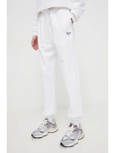 Памучен спортен панталон Tommy Jeans в бяло с изчистен дизайн DW0DW17771