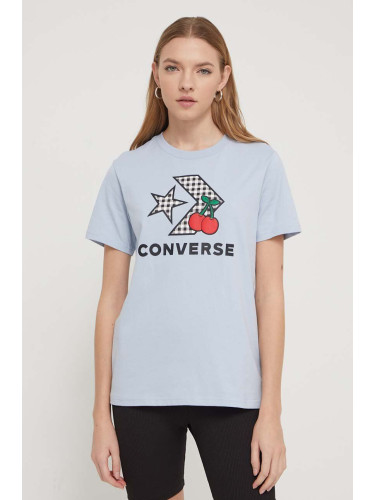 Памучна тениска Converse в синьо
