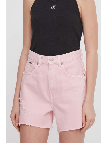 Дънков къс панталон Pepe Jeans A-LINE SHORT UHW CLR в розово с изчистен дизайн с висока талия