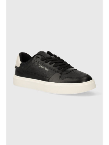 Кожени маратонки Calvin Klein LOW TOP LACE UP BSKT в черно HM0HM01254