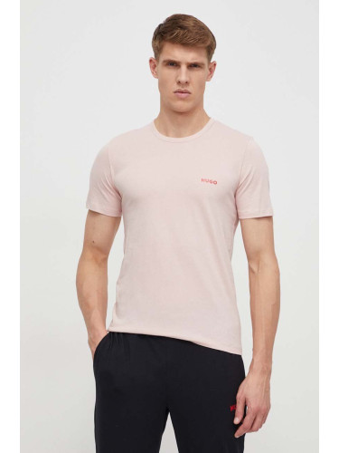 Памучна тениска HUGO (3 броя) в розово с принт 50480088