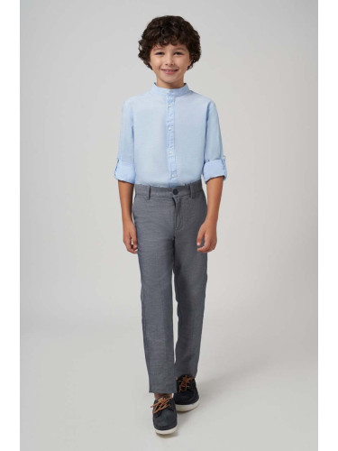 Детски панталон с лен Mayoral в синьо с изчистен дизайн
