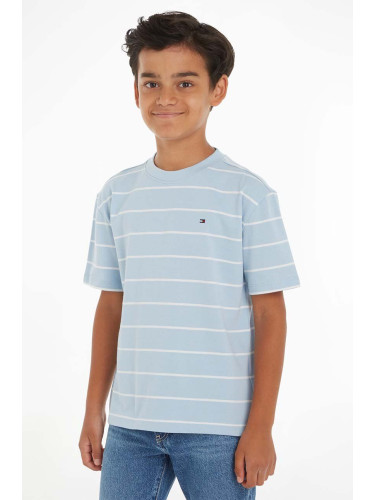 Детска памучна тениска Tommy Hilfiger в синьо с десен