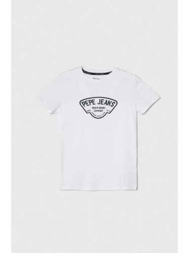 Детска памучна тениска Pepe Jeans REGEN в бяло с принт