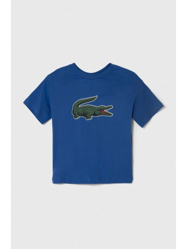 Детска памучна тениска Lacoste в синьо с принт