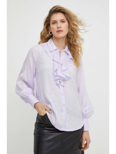 Риза Bruuns Bazaar дамска в лилаво със стандартна кройка с класическа яка