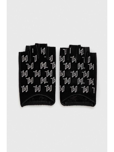 Кожени ръкавици без пръсти Karl Lagerfeld в черно