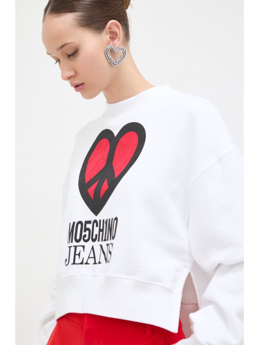 Памучен суичър Moschino Jeans в бяло с принт