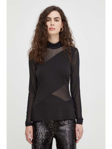 Блуза с дълги ръкави Bruuns Bazaar дамска в черно с ниско поло