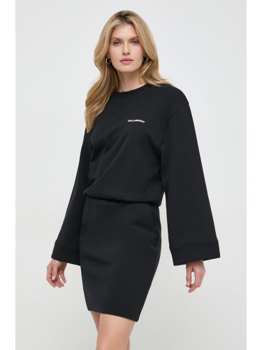 Памучна рокля Karl Lagerfeld в черно къса разкроена