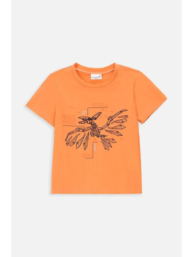 Детска памучна тениска Coccodrillo в оранжево с принт