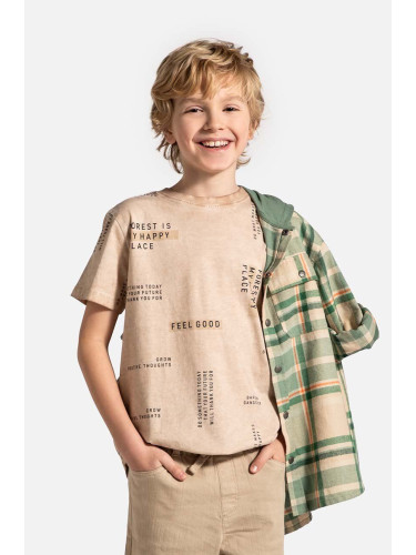 Детска памучна тениска Coccodrillo в бежово с десен