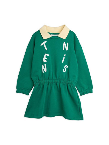 Детска памучна рокля Mini Rodini  Tennis в зелено къса разкроена 0