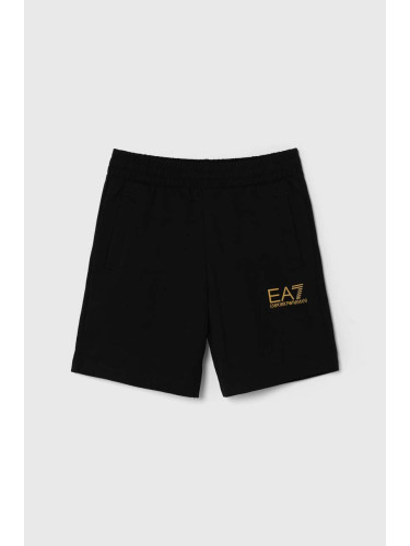 Детски памучен къс панталон EA7 Emporio Armani в черно