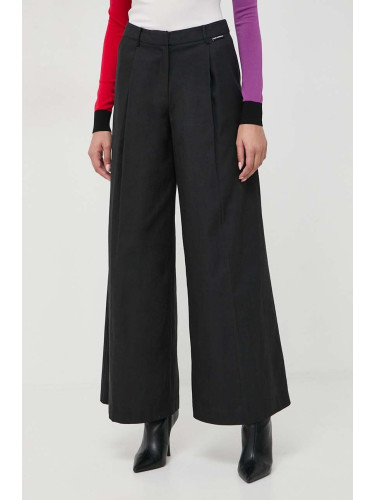 Панталон Karl Lagerfeld в черно с широка каройка, с висока талия