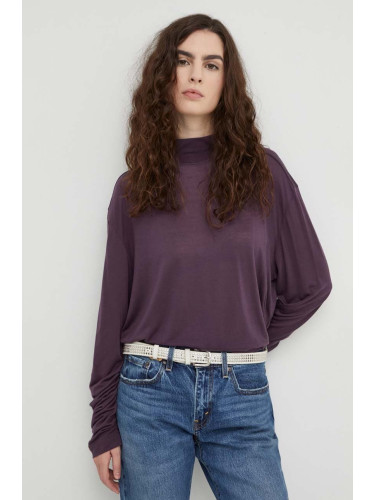 Блуза с дълги ръкави G-Star в лилаво с ниско поло
