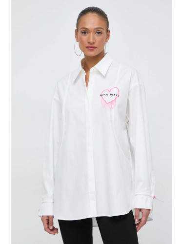 Риза Miss Sixty дамска в бежово със свободна кройка с класическа яка