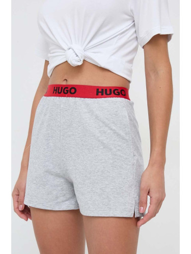 Късо долнище на пижама HUGO дамско в сиво 50490600