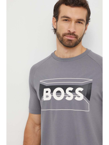 Памучна тениска Boss Green в сиво с принт 50514527