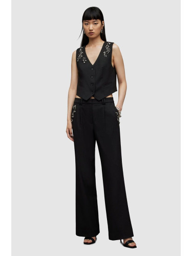 Панталон с вълна AllSaints Atlas в черно с широка каройка, със стандартна талия