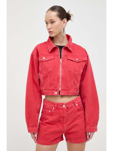 Дънково яке Moschino Jeans в червено преходен модел с уголемена кройка
